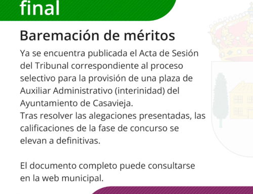 Acta final – Baremación de méritos plaza de Auxiliar Administrativo